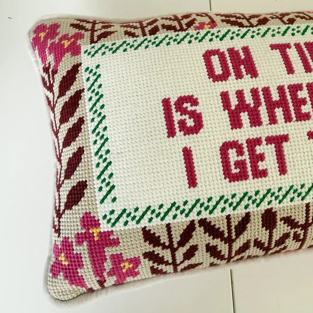 New Furbish Studio Pink On Time Is Whenever I Get There Needlepoint Throw Pillow